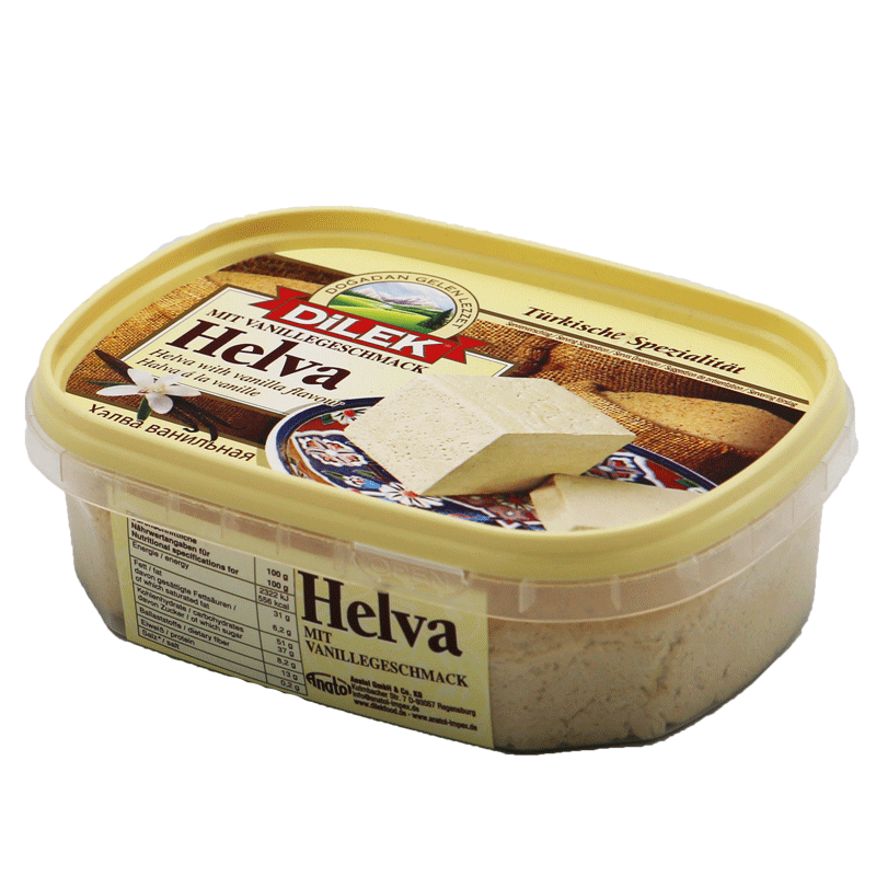 Helva mit Vanillegeschmack in runder Verpackung